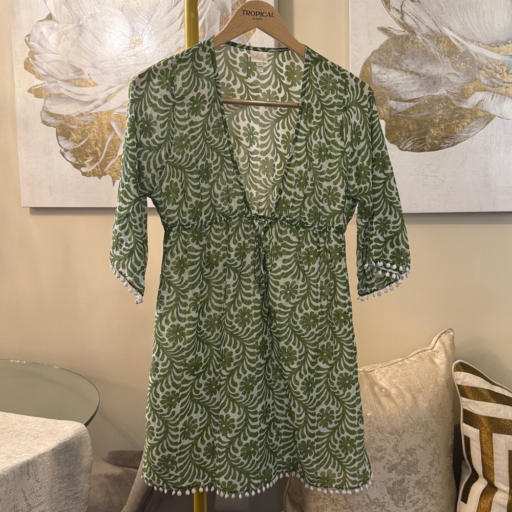 Milly Cabana NWOT Swim Cover-Up Resortwear Green and White Leaf Print